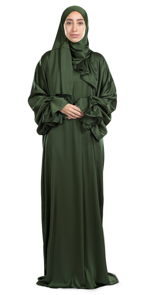 Olive Satin Islamic Prayer Wear | Urban Rugs UAE